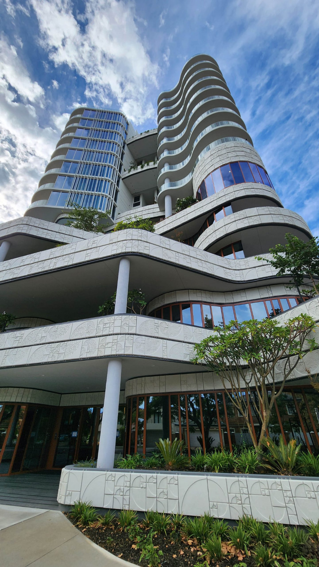 Forbes Apartments façade detail — micro cement project in Applecross